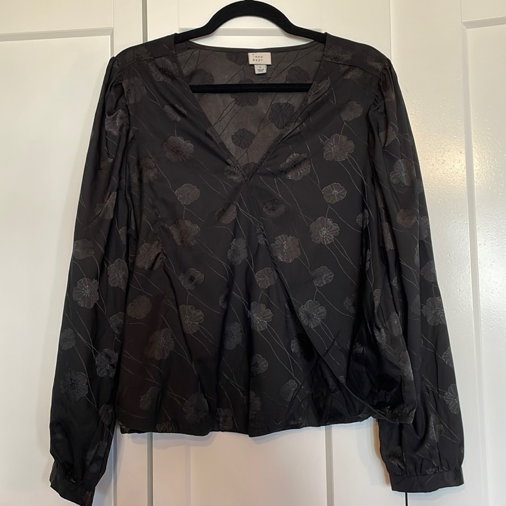 A New Day Black Floral Blouse Size L